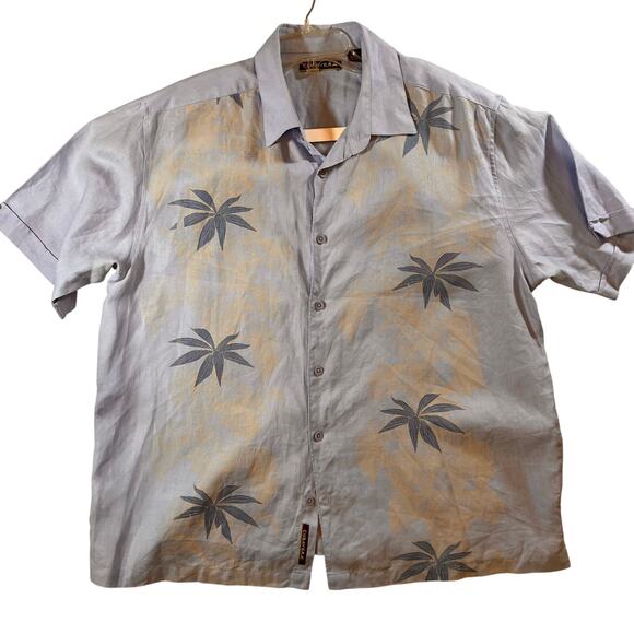 Cubavera Men's XXL Blue Linen Palm Tree Guayabera SS Shirt - Picture 1 of 9